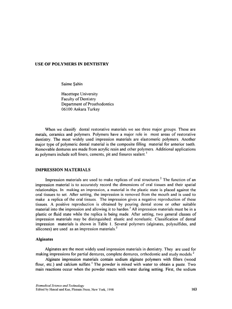 Application of Polymers in Dentistry PDF Poly(Methyl Methacrylate