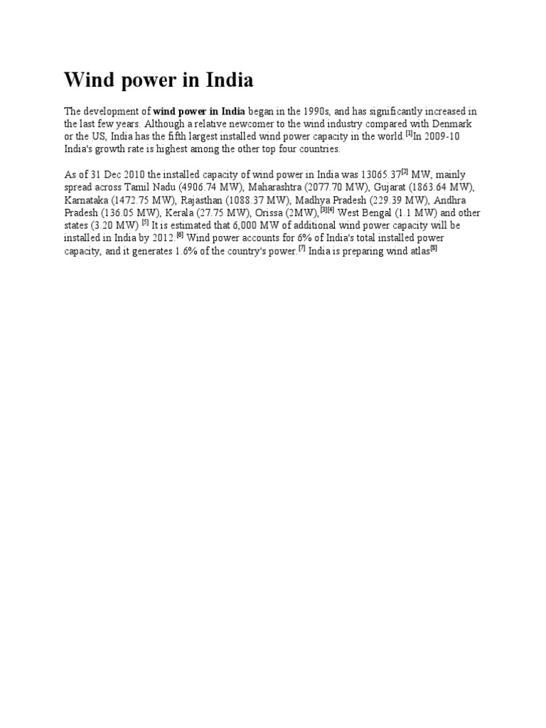 Wind Power in India | PDF | Wind Power | Wind Farm
