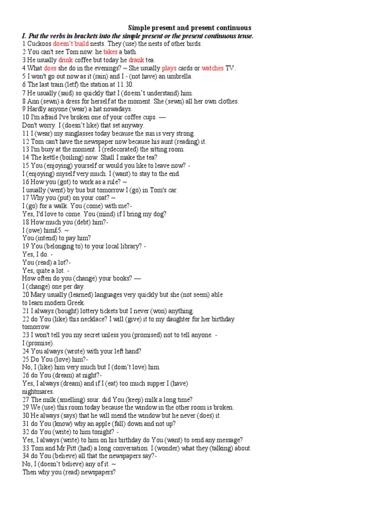 Simple Present and The Present Continuous - STATIVE VERBS | PDF ...