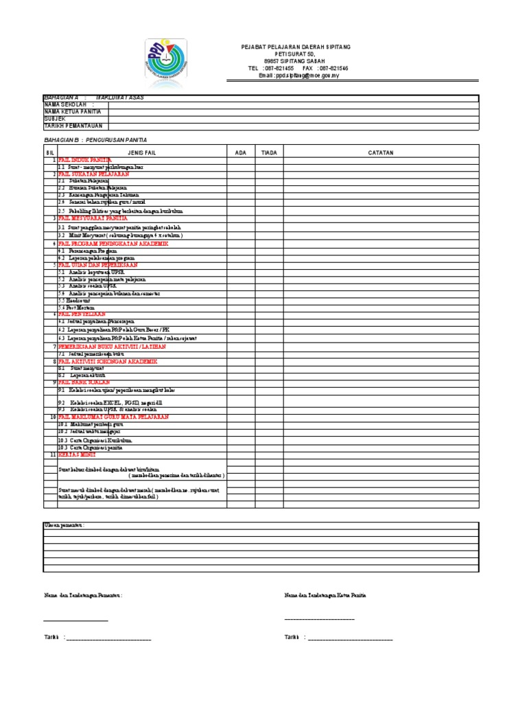 Senarai Semak Pemantauan Panitia Pdf