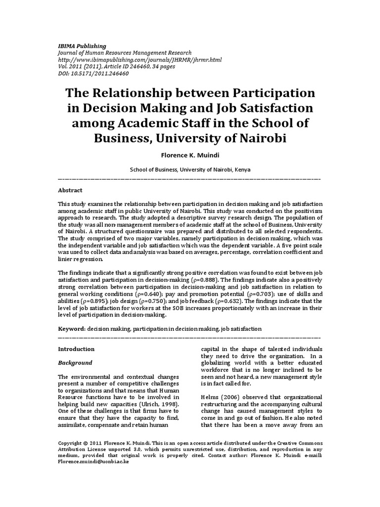 The Relationship Between Participation In Decision Making And Job