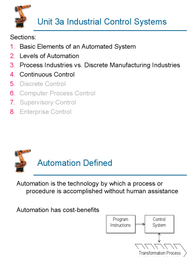 Unit 3a Industrial Control Systems | PDF | Control Theory | Automation