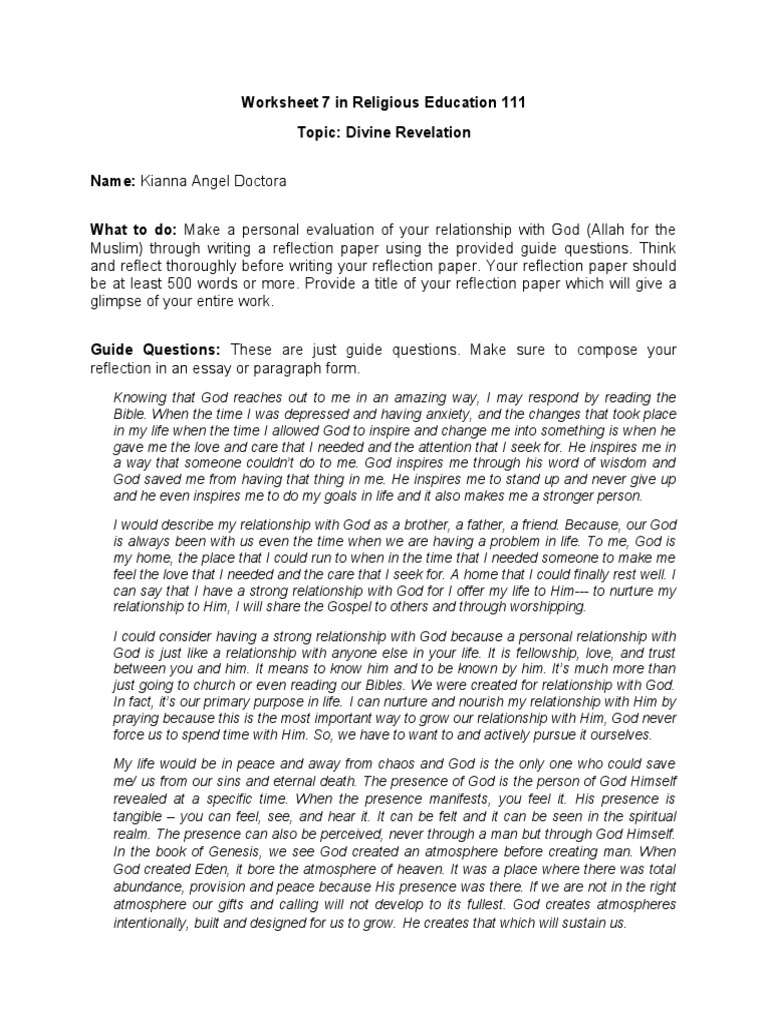 Year 7 Reflection on Divine Revelation | PDF | God | Repentance