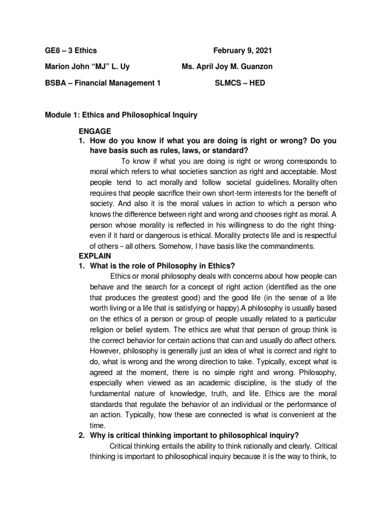 Ethics Pdf Morality Integrity