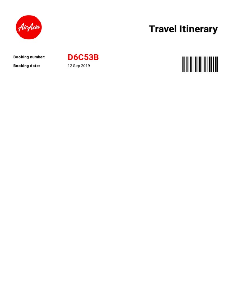 AirAsia Travel Itinerary Booking No. (D6C53B) PDF International Law