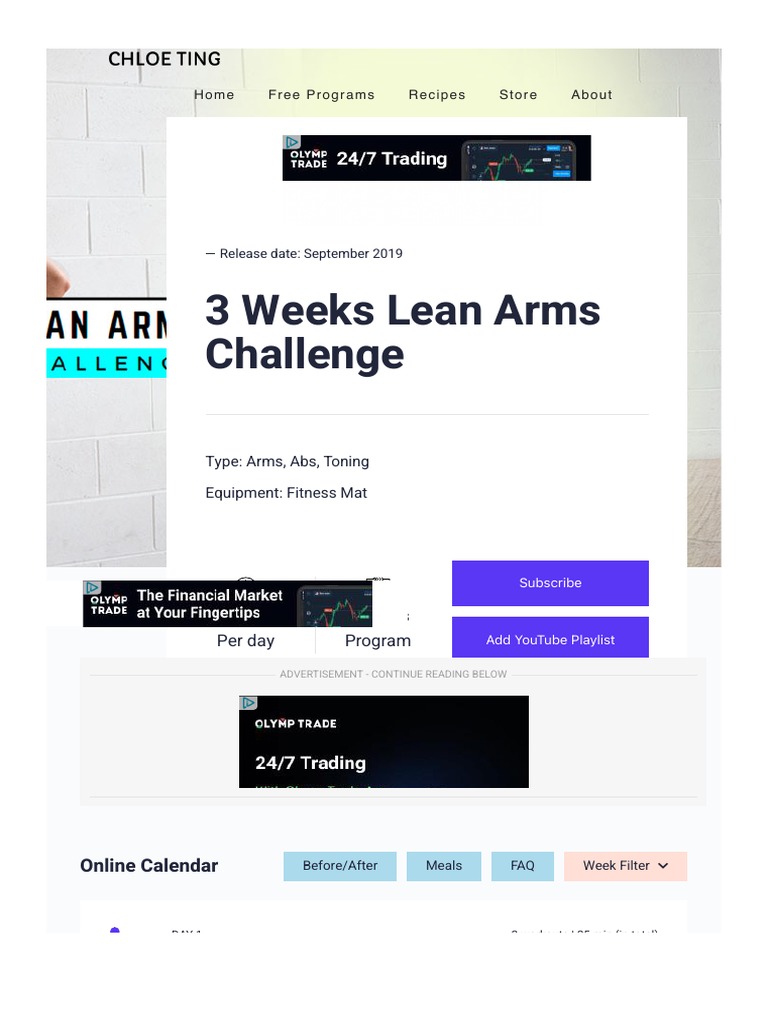 Chloe Ting 3 Weeks Lean Arms Challenge Free Workout Program PDF Physical Exercise