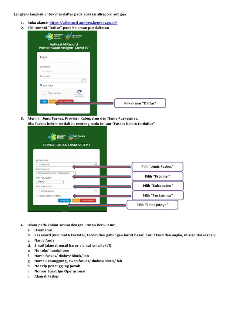 Langkah Pendaftaran Allrecord Antigen | PDF | Pengembangan Diri