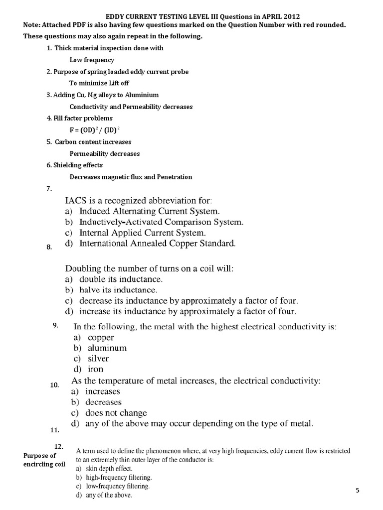 Eddy Current Testing Level Iii Questions in April 2012 These Questions