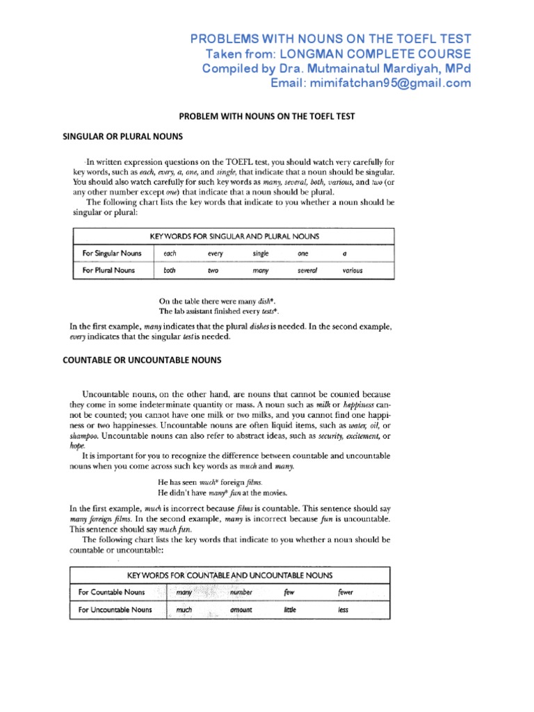 Problem With Nouns On The Toefl Test | PDF | Language Arts & Discipline