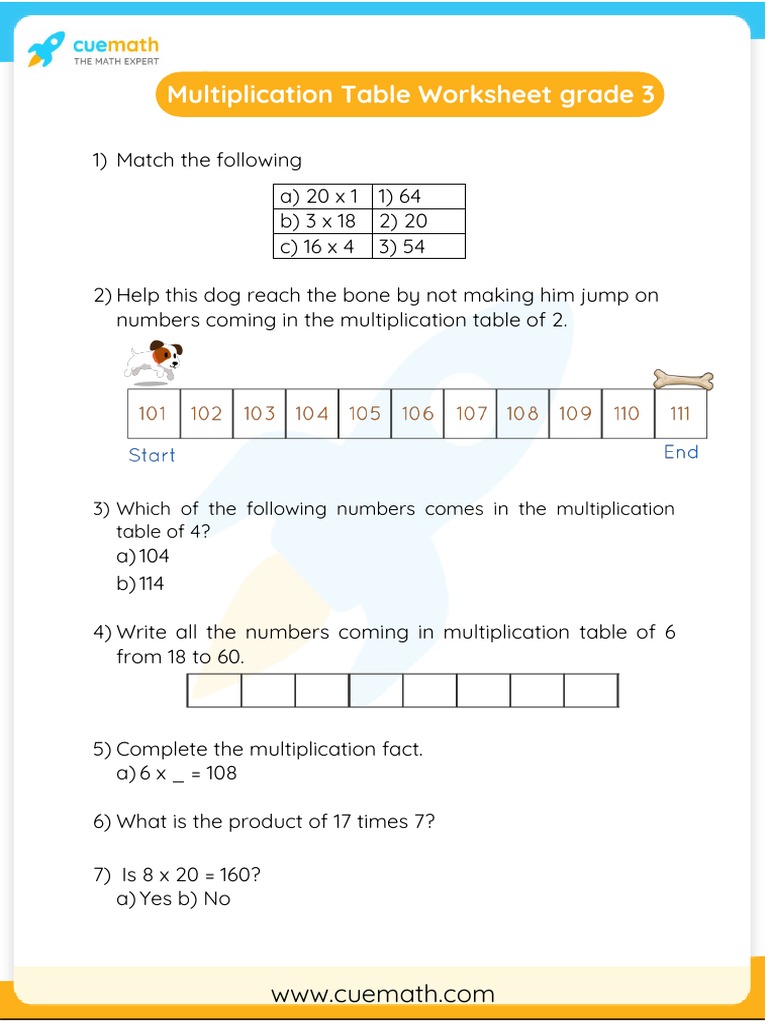 Grade 3 Multiplication Table Worksheet | PDF, image size:768x1024