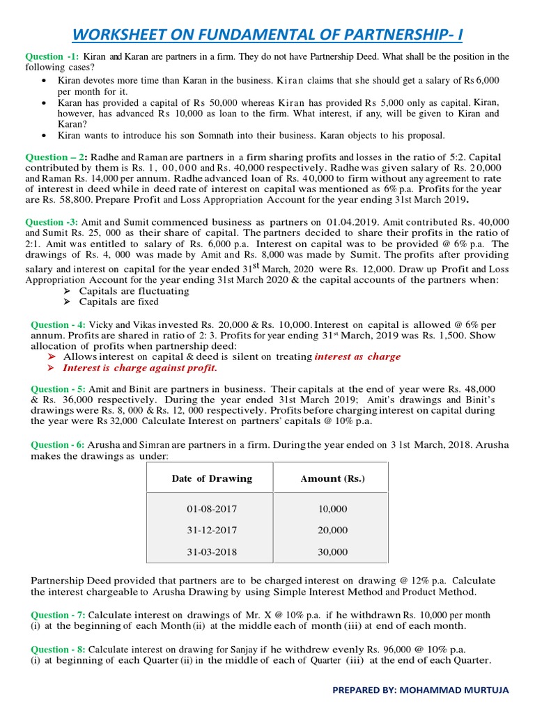 Partnership Fundamentals Worksheet | PDF | Interest | Partnership