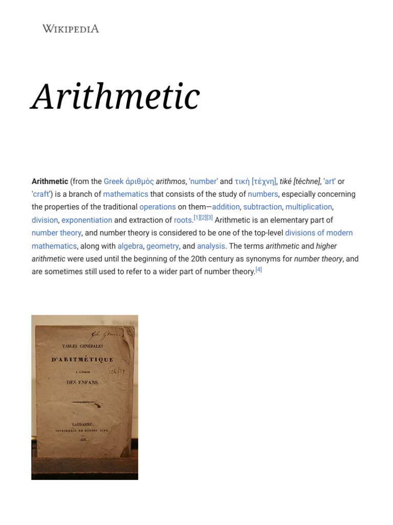 Arithmetic - Wikipedia | PDF | Division (Mathematics) | Arithmetic