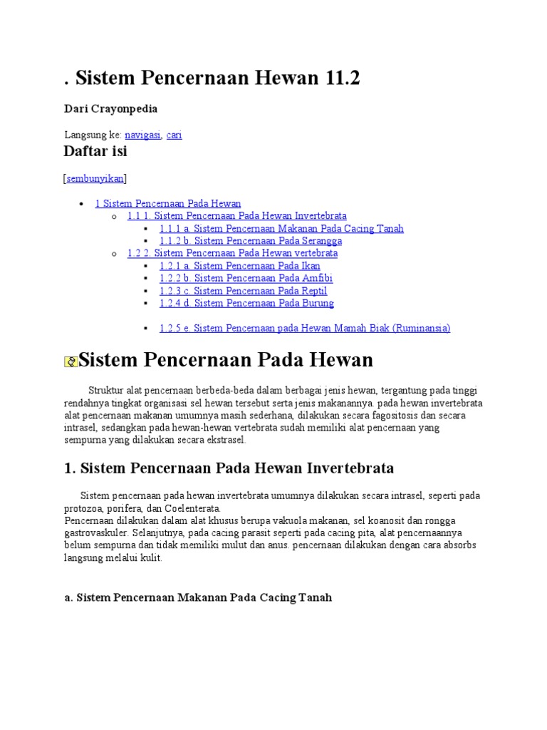 Sistem Pencernaan Hewan