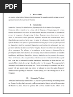 An Analysis of The Rights of Minority Shareholders and The Remedies Available To Them in Case of Oppression Done by The Majority Shareholders