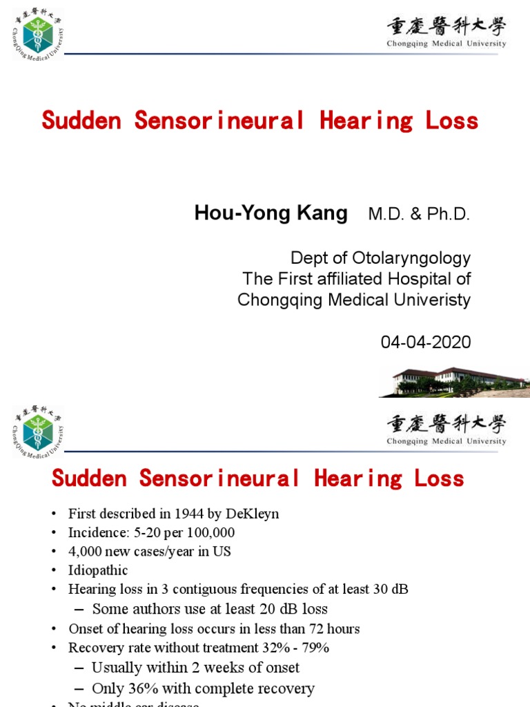 Sudden Sensorineural Hearing Loss: Hou-Yong Kang | PDF | Hearing Loss ...