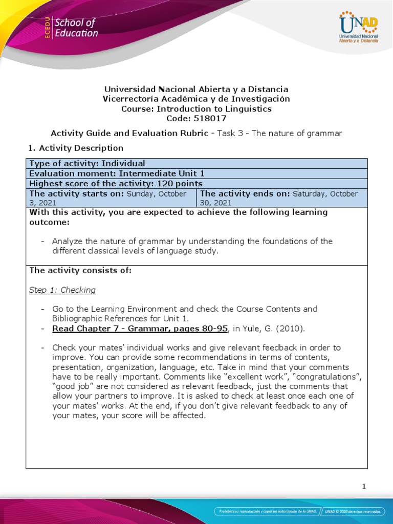 Activity Guide and Evaluation Rubric - Task 3 - The Nature of Grammar ...