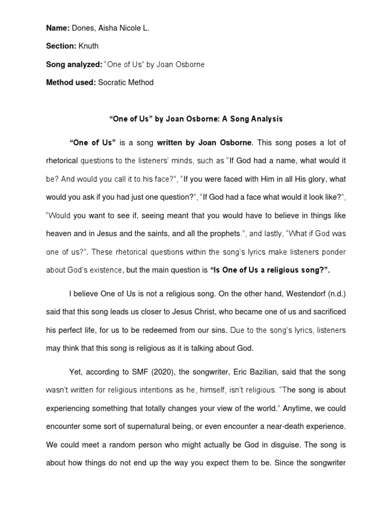  one of us song analysis pdf