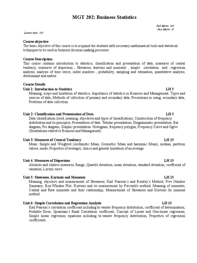 MGT 202: Business Statistics Overview | PDF | Statistics | Correlation ...