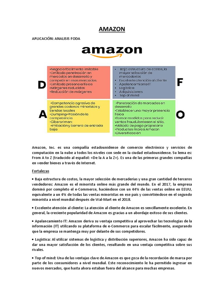 Análisis FODA de Amazon: Fortalezas y Oportunidades | PDF | Comercio ...