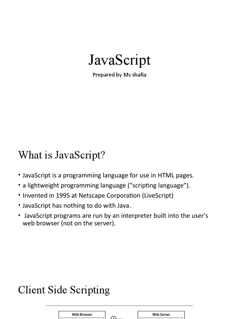 Javascript: Prepared by Ms Shafia | PDF | Java Script | Dynamic Web Page