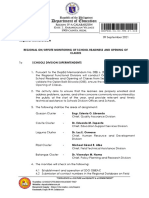 Regional Memorandum: Validate The Oplan Balik Eskwela (OBE), Ensure The Readiness of Schools and Opening of Classes