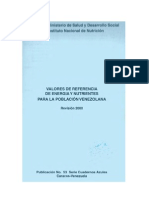 Valores de Referencia de Energia y Nutrientes para La Poblacion Venezolana, Revision 2000, INN