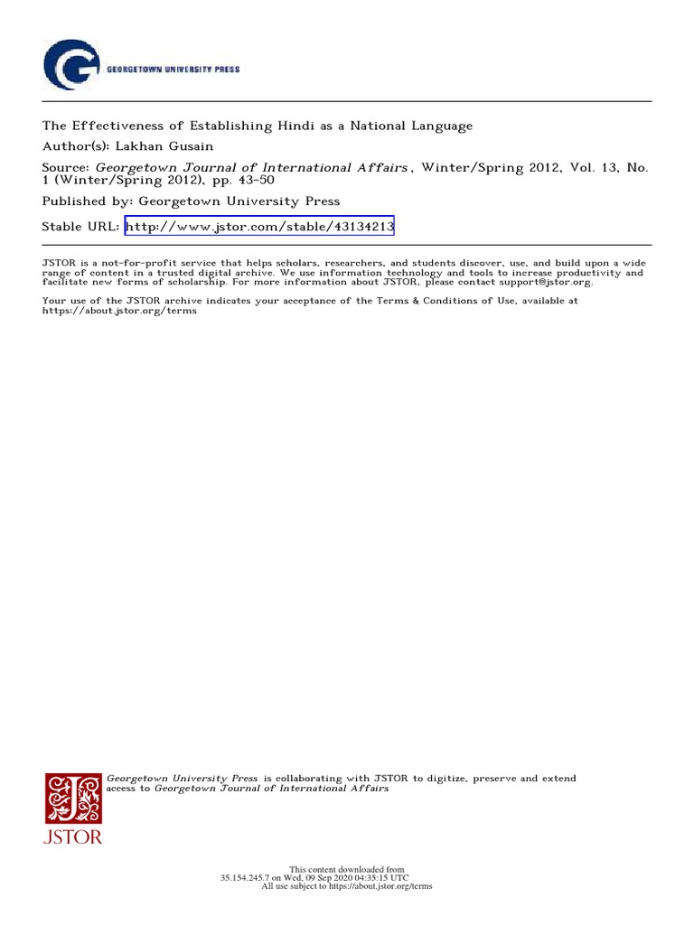 The Effectiveness Establushing Hindi As A National Language Pdf