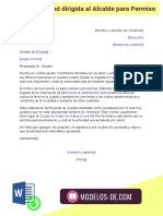 Modelo Carta de Solicitud Dirigida Al Alcalde para Permiso