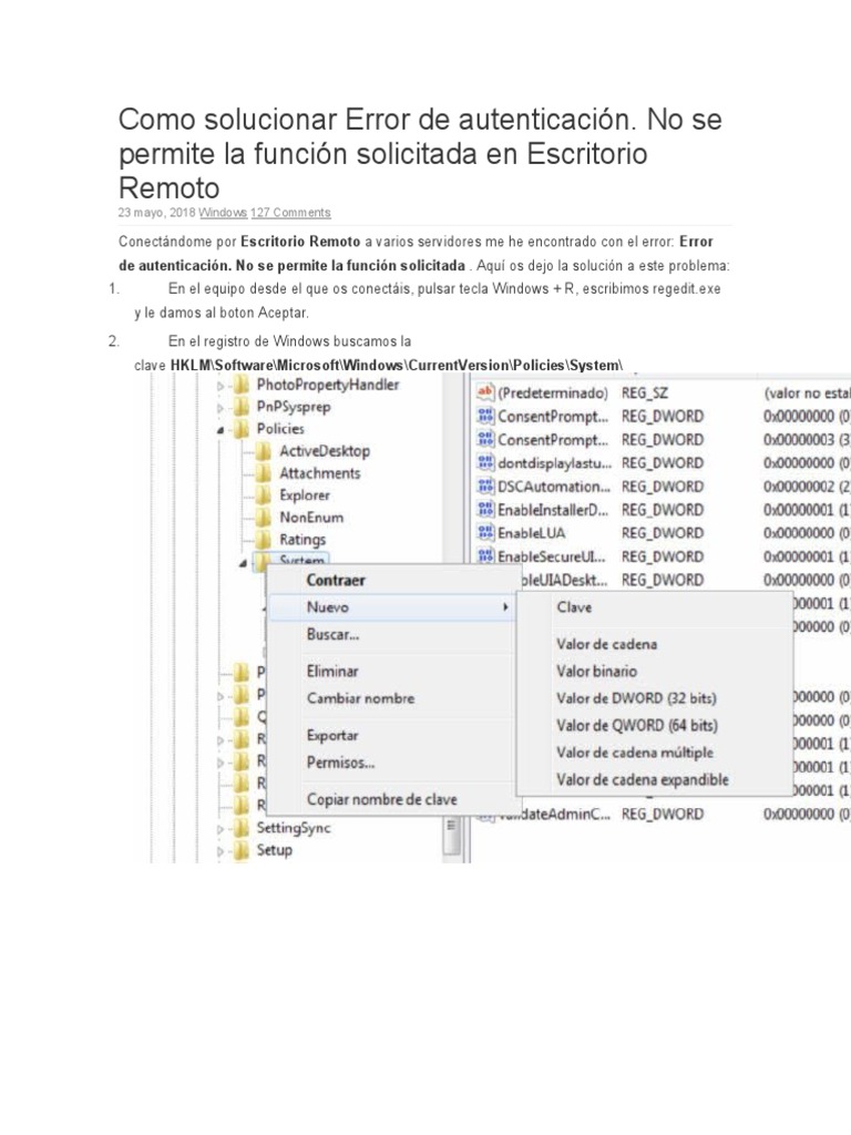 Erreur Credssp Windows 10 _ Erreur CredSSP sur Remote Desktop ...