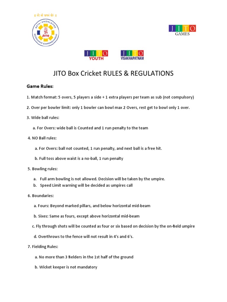 JITO Youth Vizag Box-Cricket RULES | PDF | Bowling (Cricket) | Athletic ...