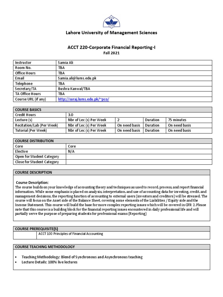 ACCT 220: Corporate Financial Reporting | PDF | Fair Value | Financial ...