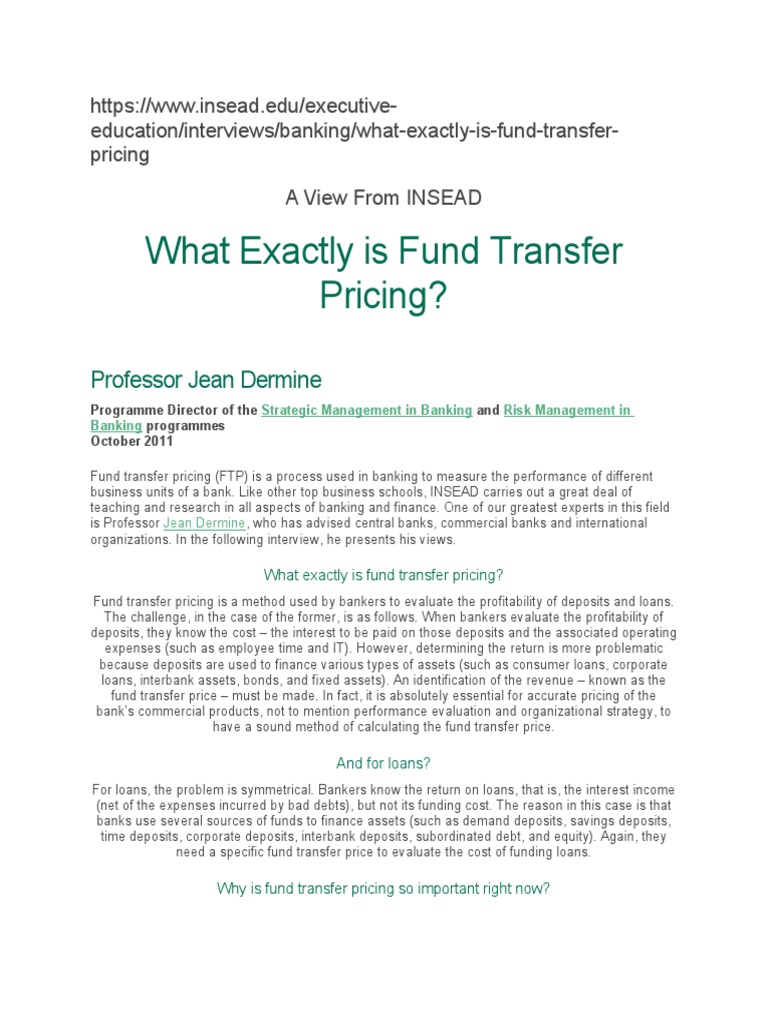 What Exactly Is Fund Transfer Pricing Professor Jean Dermine Pdf