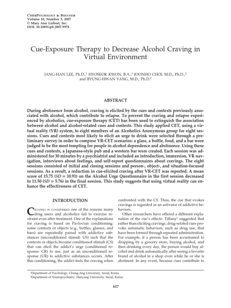 CueExposure Therapy To Decrease Alcohol Craving in Virtual Environment