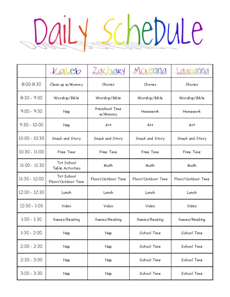 Kids Daily Schedule Kids Daily Schedule