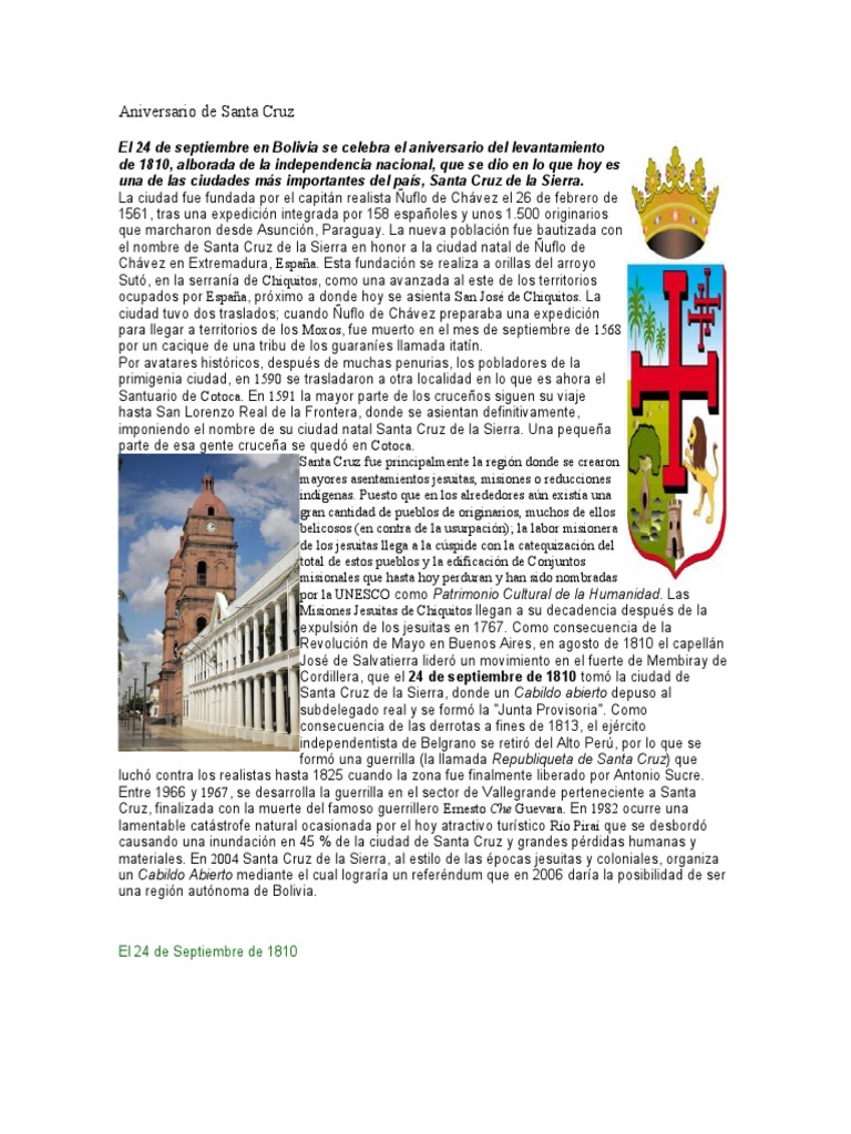 Historia del Aniversario de Santa Cruz | PDF | América del Sur