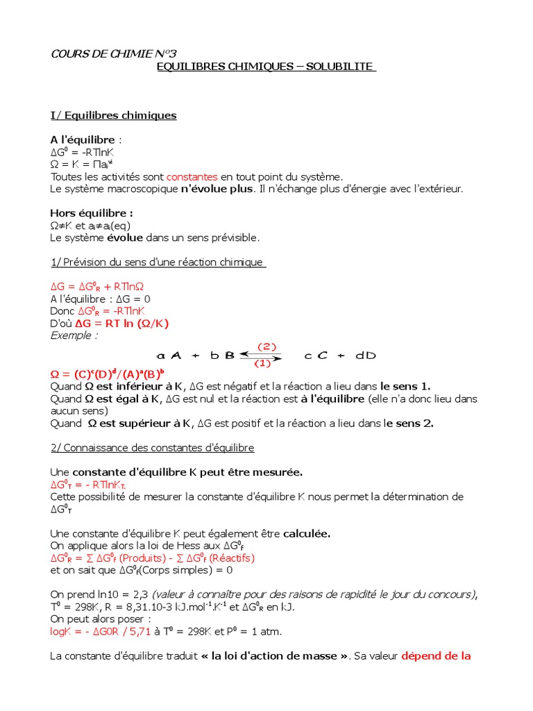 Équilibres chimiques et solubilité en chimie | PDF | Équilibre chimique ...