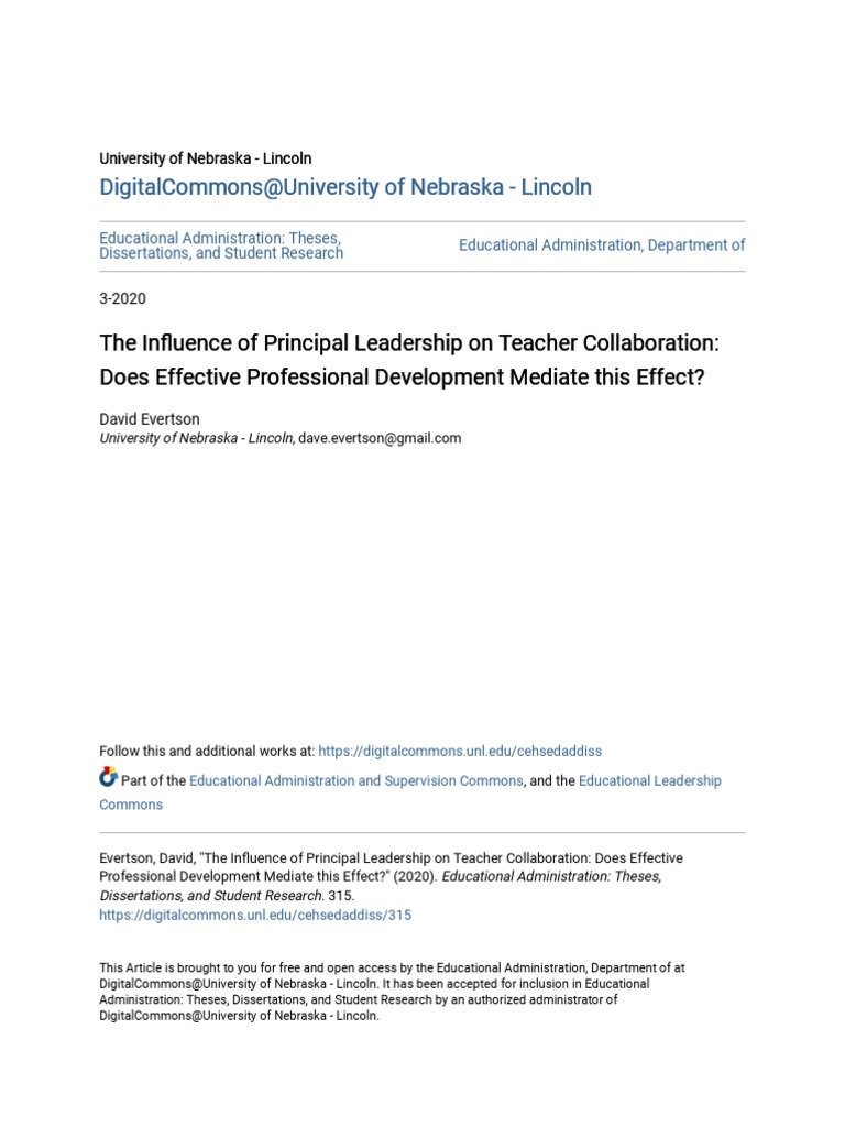 The Influence of Principal Leadership On Teacher Collaboration | PDF ...