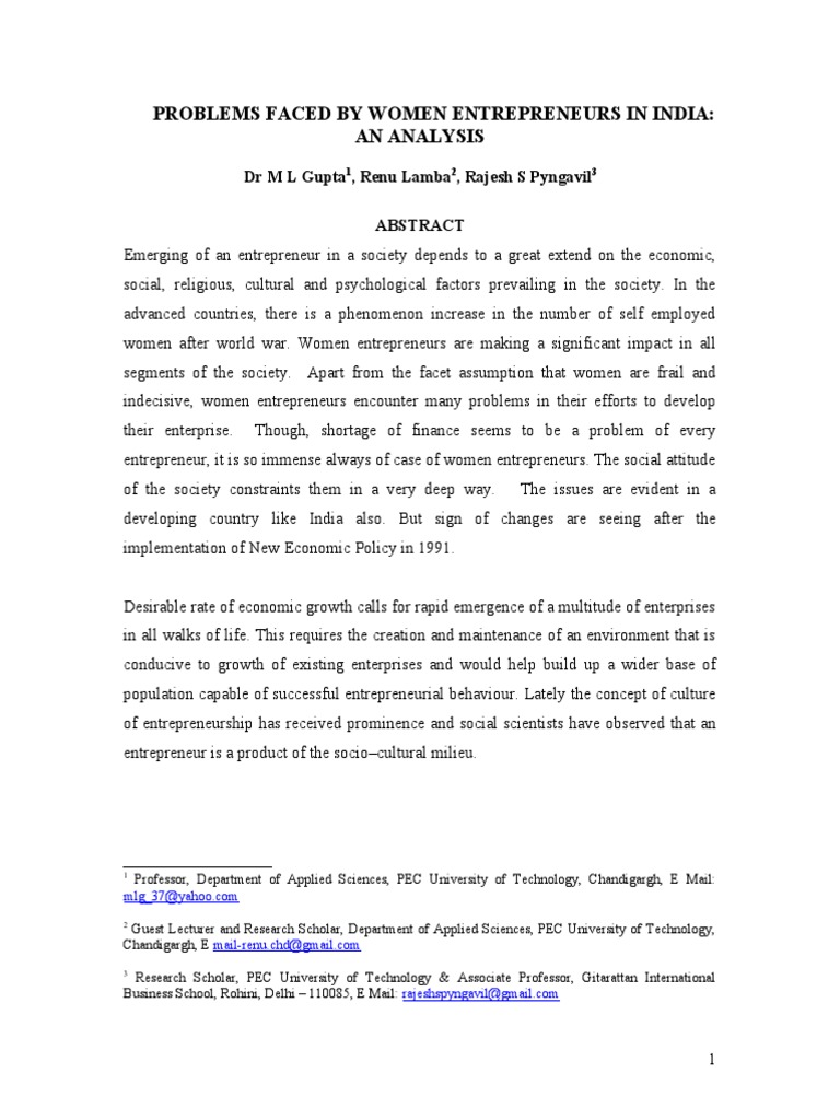 Challenges for Women Entrepreneurs in India | PDF | Entrepreneurship ...