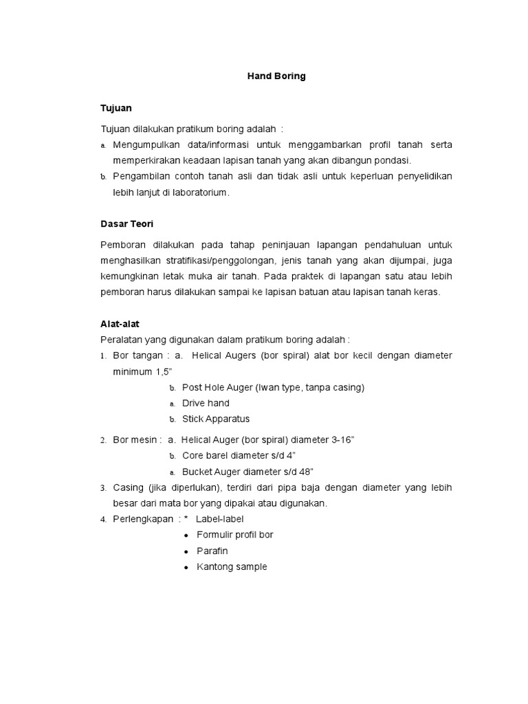 Pratikum Hand Boring Tanah | PDF