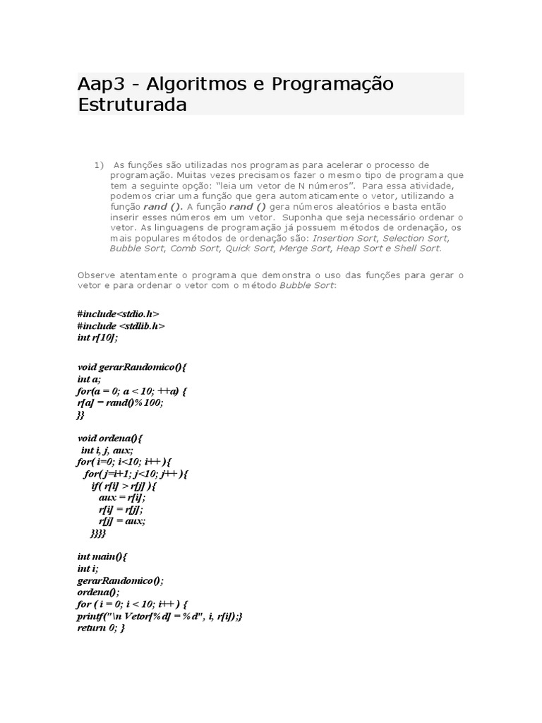 Aap3 - Algoritmos e Programação Estruturada | PDF | Ponteiro ...