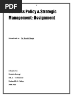 Business Policy & Strategic Management: Assignment: Submitted To: DR - Ruchi Singh