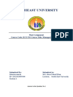 Southeast University: Final Assignment Course Code: ECO 533 Course Title: Managerial Economics