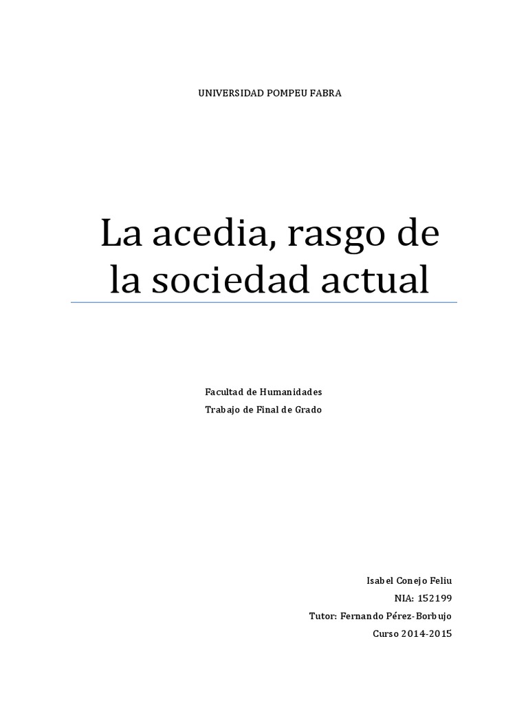 Acedia: Un Rasgo de la Sociedad Actual | PDF | Tomás de Aquino | Amor