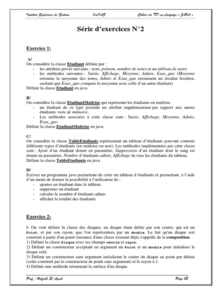 Exercices de Programmation en Java | PDF | Classe (informatique ...