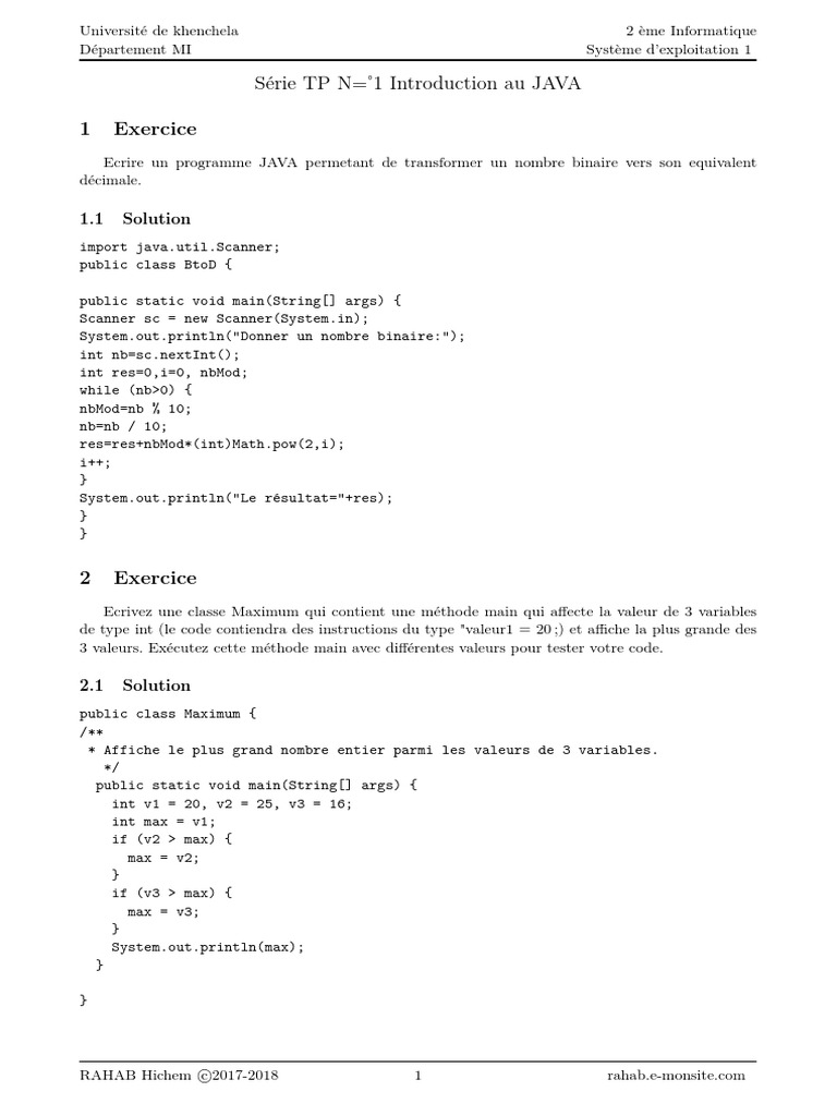 Exercices de programmation en JAVA | PDF | Java (Langage de ...