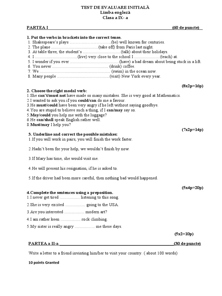 Test de Evaluare Initială 9 A | PDF | Semantic Units | Human Communication