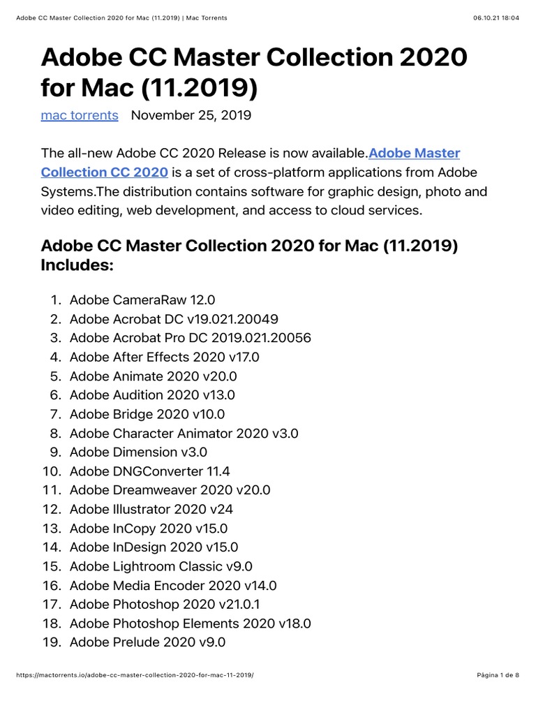 Adobe CC Master Collection 2020 For Mac (11.2019) Mac Torrents PDF