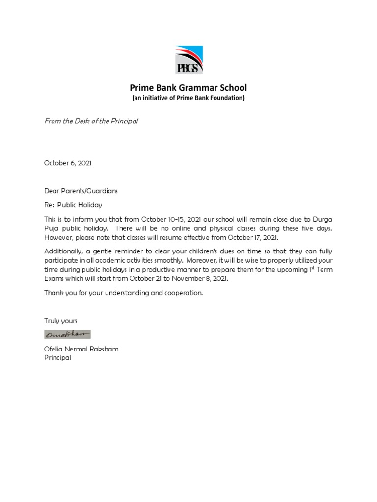 Letter To Parents - Durga Puja | PDF | Wellness