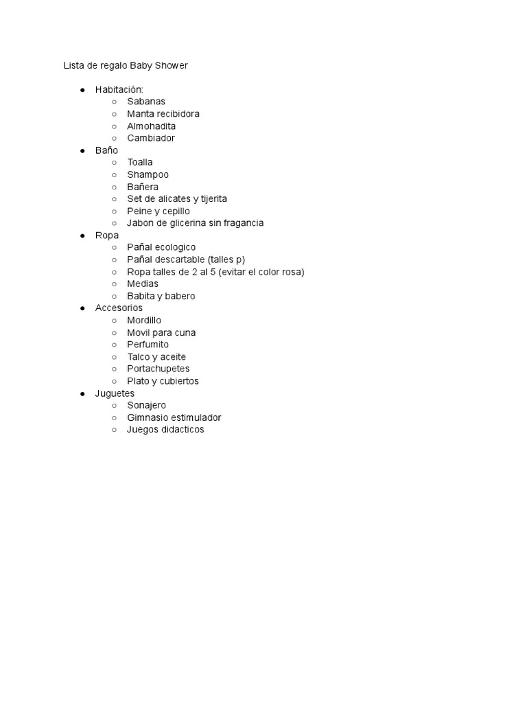 Lista de Regalo Baby Shower PDF