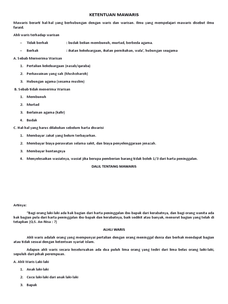 Ahli Waris Yang Terhalang Haknya Untuk Mendapat Warisan